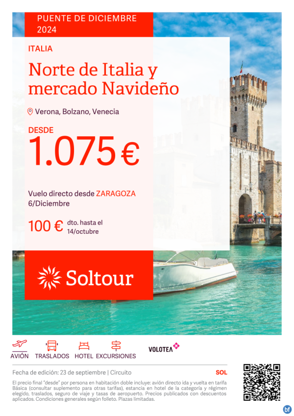 Norte de Italia y mercado Navideo desde 1.075 € - Especial Puente de Diciembre, salida 6 Diciembre desde Zaragoza