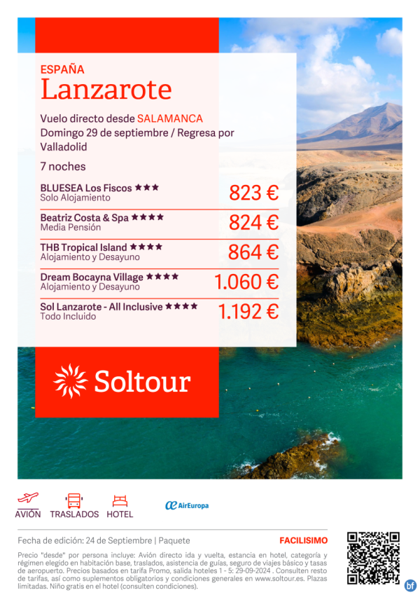 Lanzarote desde 823 € , salida 29 de Septiembre desde Salamanca