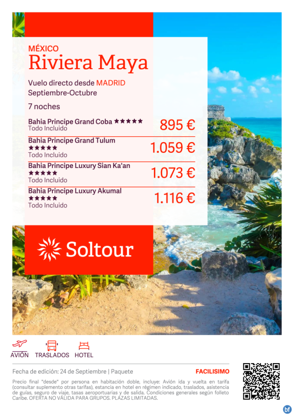 Riviera Maya (Mxico) en Hoteles Bahia Principe desde 895 € , salidas de Septiembre-Octubre desde Madrid