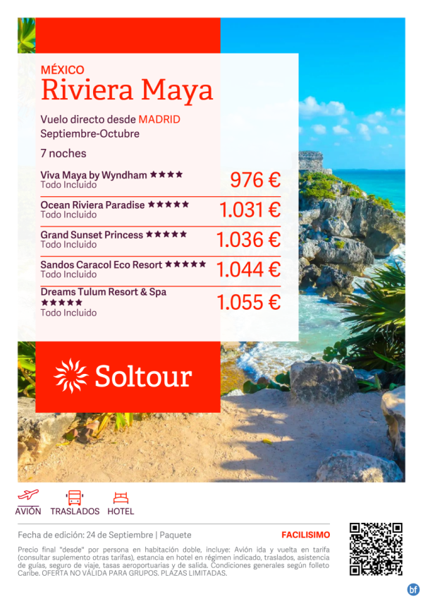 Riviera Maya (Mxico) desde 976 € , salidas de Septiembre-Octubre desde Madrid