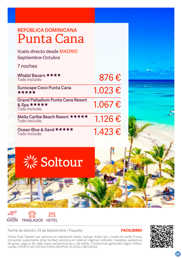 Punta Cana (Repblica Dominicana) desde 876 € , salidas de Septiembre-Octubre desde Madrid