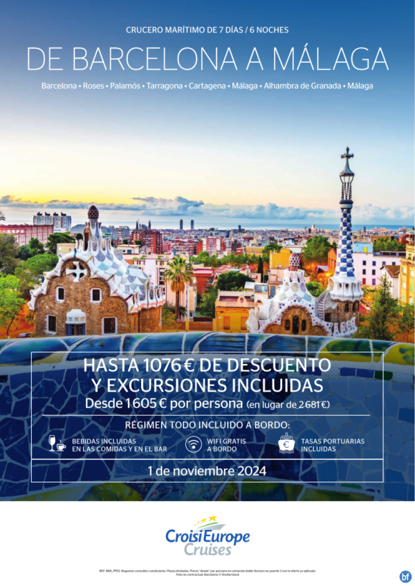 1076? DE DTO. - crucero de Barcelona a Mlaga - 7 das - rgimen Todo Incluido + excursiones incluidas - 01/11