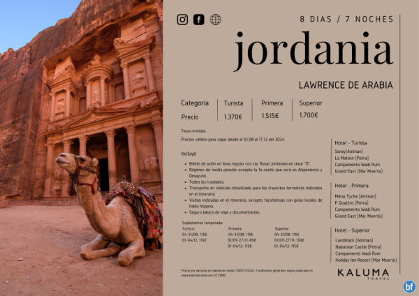 Jordania Lawrence de Arabia 7 noches - \-Venta Anticipada\- hasta Diciembre desde 730 € 