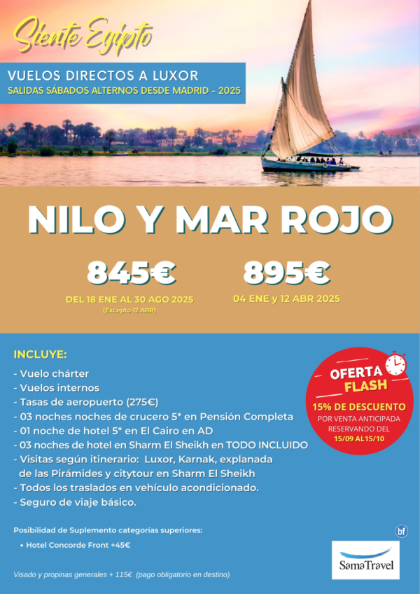 \-Nilo y Mar Rojo 2025\- 8 das crucero+Cairo+Sharm [chrter LXR y SSH] Reservando del 15/09 al 15/10 - DTO 15%