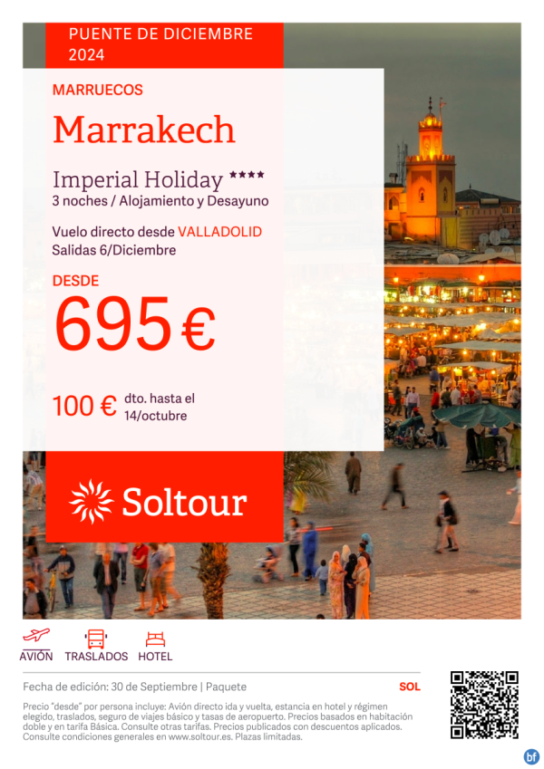 Marrakech desde 695 € - Especial Puente de Diciembre, salida 6 Diciembre desde Valladolid