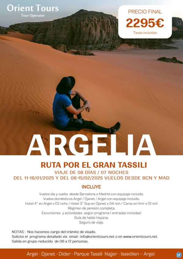 Argelia. Ruta hacia el Gran Tassili. Salidas 11/01 y 08/02 de 2025.