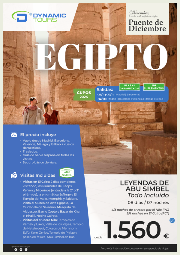 EGIPTO?Pte. Dic.??Leyendas de Abu Simbel T.I.?(3/4cru+4/3cai) ? salidas: mad, bcn, agp, vlc, bio?desde 1.560 € 