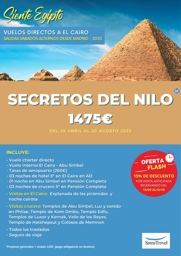 \-Secretos del Nilo 2025\- 8 das Cairo +Crucero+visitas [Chrter MAD-CAI] Reservando dl 15/09 al 15/10 - DTO15%