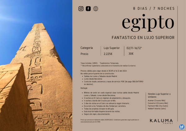 Egipto Fantstico en \-Lujo Superior con visitas\- - Salidas Barcelona y Madrid hasta Diciembre desde 2.225 € 