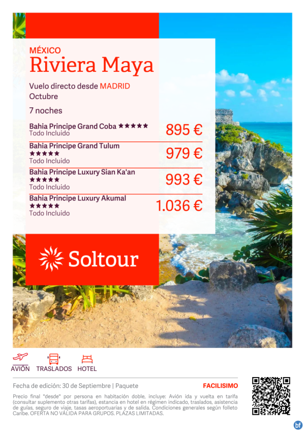 Riviera Maya (Mxico) en Hoteles Bahia Principe desde 895 € , salidas en Octubre desde Madrid