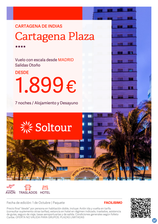 Cartagena de Indias (Colombia) en Cartagena Plaza desde 1.899 € , salidas en Otoo desde Madrid