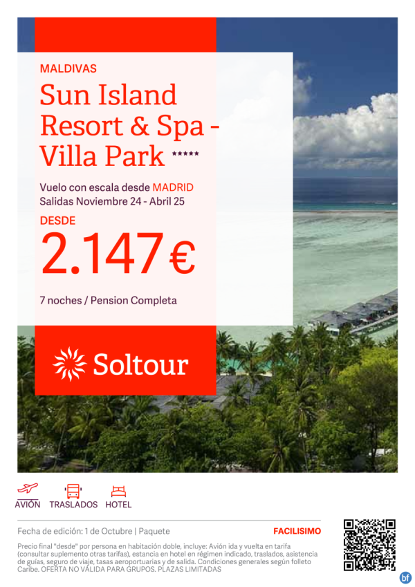 Maldivas en Sun Island Resort & Spa - Villa Park desde 2.147 € , saidas de Noviembre a Abril desde Madrid