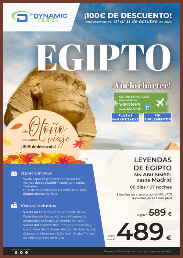 EGIPTO ?Otoo 100 € dto??Leyendas de Egipto??? SIN Abu Simbel?(3cru + 4cai) ? salidas: mad (viernes)?desde 489 € 