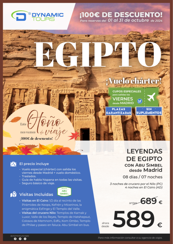 EGIPTO ?Otoo 100 € dto??Leyendas de Egipto??? CON Abu Simbel?(3cru + 4cai) ? salidas: mad (viernes)?desde 589 € 