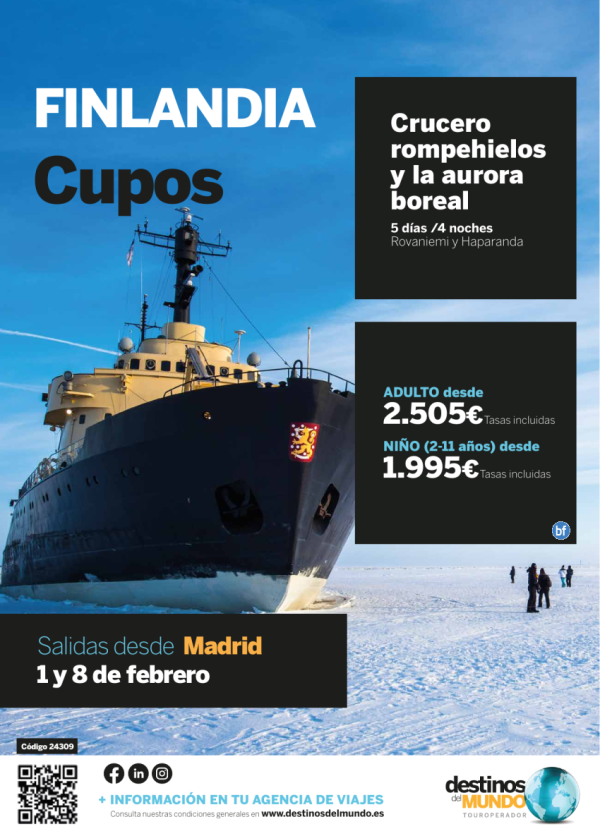 Cupos ??Finlandia Crucero rompehielos y la aurora boreal 5d/4 desde 2.505 € Salidas MAD