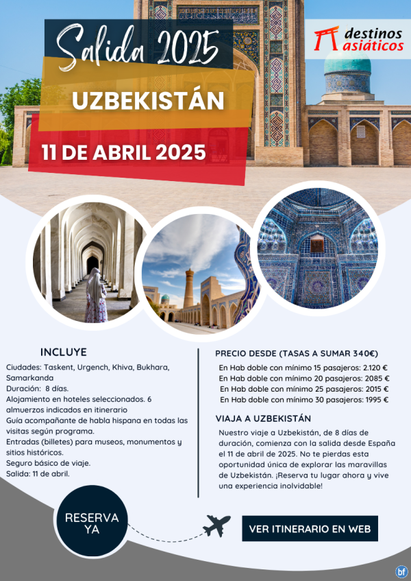 UZBEKISTN: Salida en Semana Santa, 8 das. Salidas garantizadas. Precio final desde 1.995 € tasas incluidas