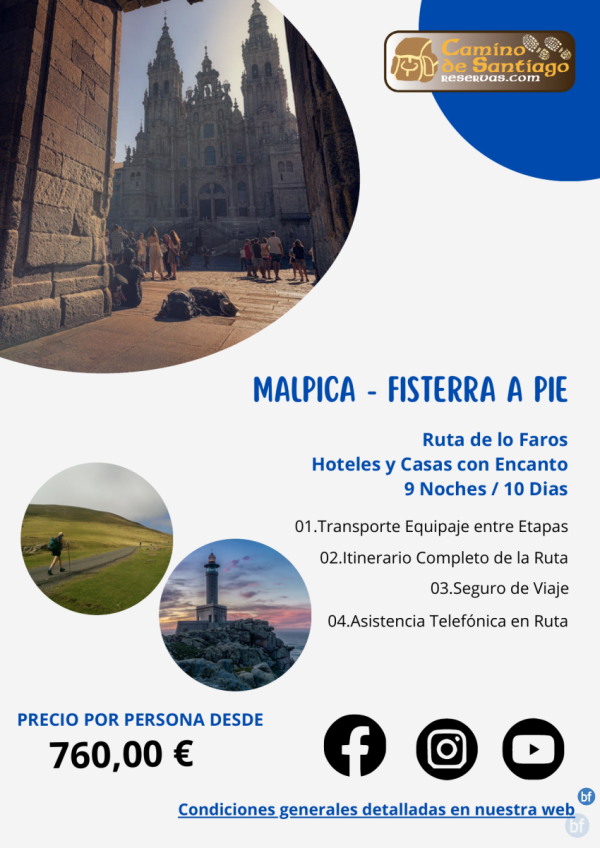 Ruta de los Faros - Malpica - Fisterra a Pie. 9 Noches / 10 Das. Hoteles y Pazos con Encanto. 760 € 	