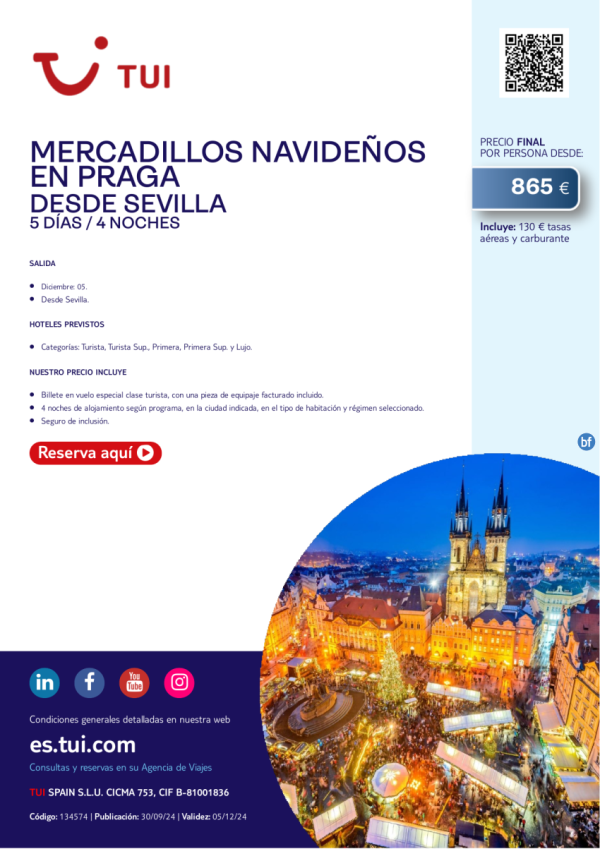 Mercadillos Navideos en Praga. 5 d / 4 n. Salida 05 dic desde SVQ desde 865 € 