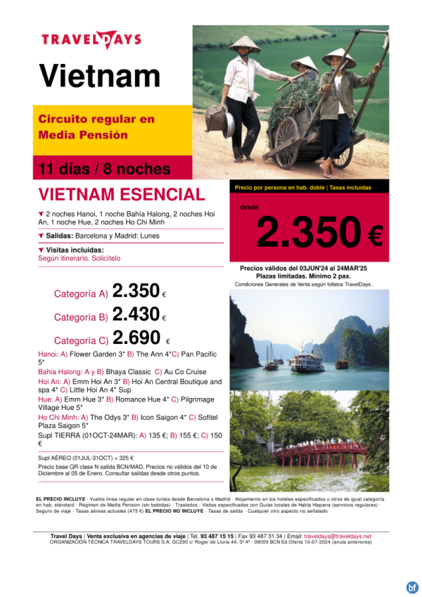 Vietnam Esencial - 11 das desde BCN/MAD a partir de 2.350 € 