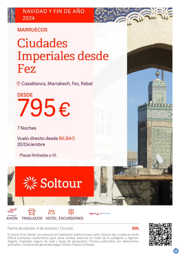 Ciudades Imperiales desde Fez - Especial Navidad desde 795 € , salida 20 de Diciembre desde Bilbao