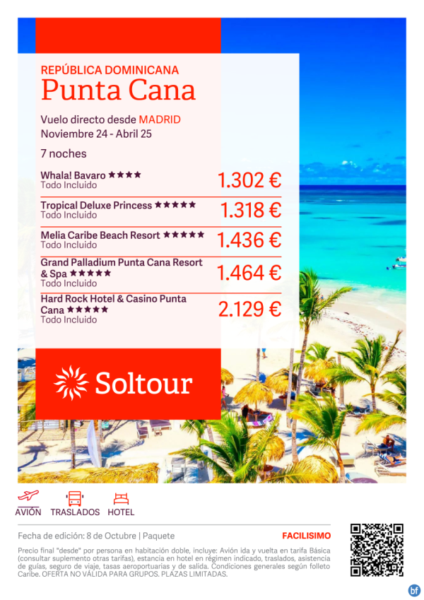 Punta Cana (Repblica Dominicana) desde 1.302 € , salidas de Noviembre a Abril desde Madrid