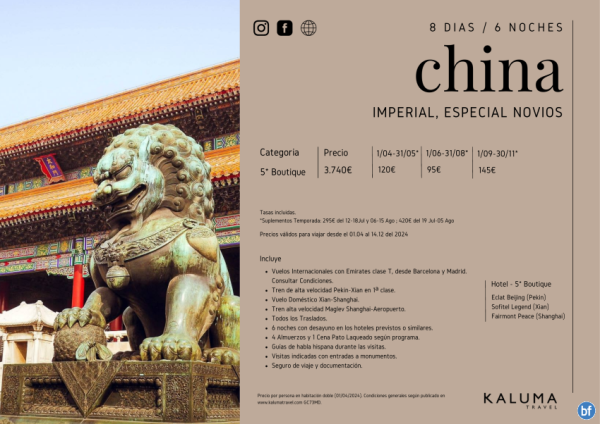 China Imperial *Especial Novios* 8 das / 6 noches - en hoteles Boutique hasta Febrero 2025 desde 3.705 € 