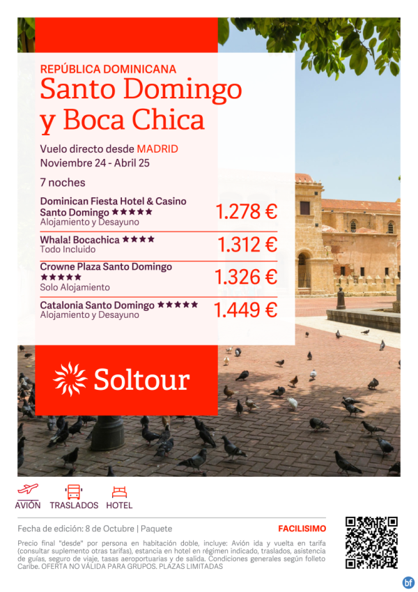 Santo Domingo y Boca Chica (Repblica Dominicana) desde 1.278 € , salidas de Noviembre a Abril desde Madrid