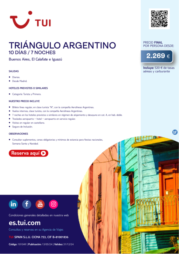 Tringulo Argentino. 10 d / 7 n. Salidas diarias desde MAD desde 2.269 € 