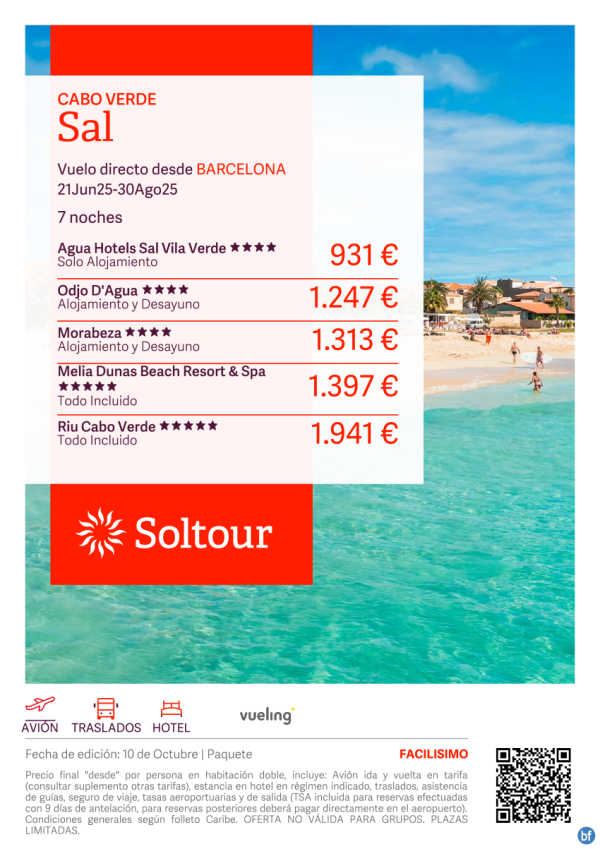 Sal (Cabo Verde) desde 931 € , salidas del 21 Junio al 30 Agosto 2025 desde Barcelona