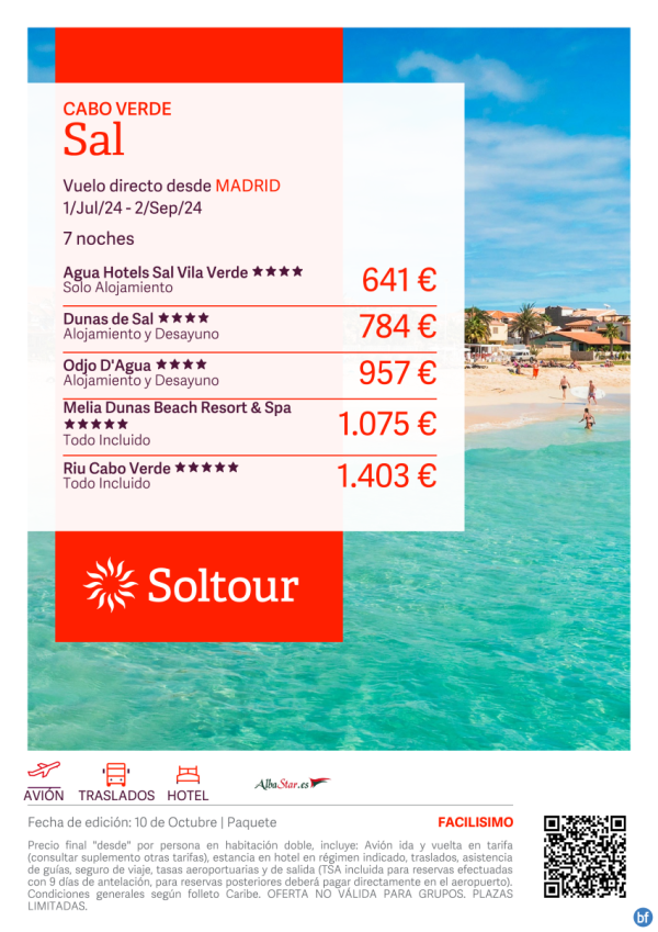 Sal (Cabo Verde) desde 641 € , salidas del 1 Julio al 2 Septiembre 2025 desde Madrid