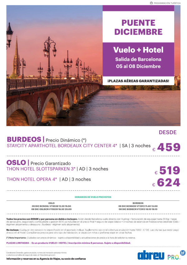 Burdeos desde Barcelona Puente Diciembre salida 05 Dic 3 noches pvp final 459 € 