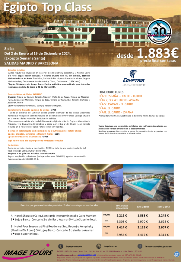 Egipto TOP Class; 8 das de viaje hasta diciembre 2024 con crucero de lujo desde 1.883 € 