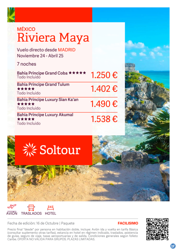 Riviera Maya (Mxico) en Hoteles Bahia Principe desde 1.250 € , salidas de Noviembre a Abril desde Madrid