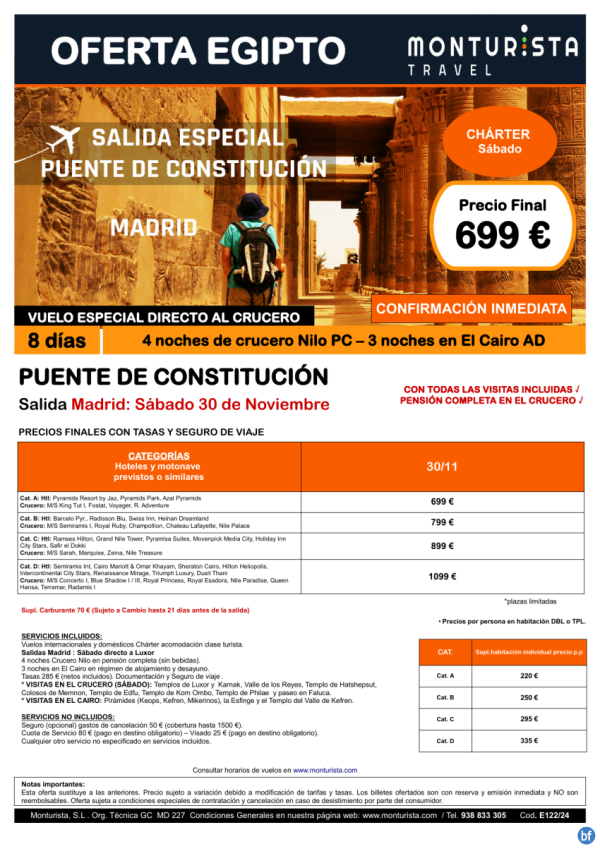 egipto ESPECIAL PUENTE Constitucin sbado 30/11/24**desde 699 € 