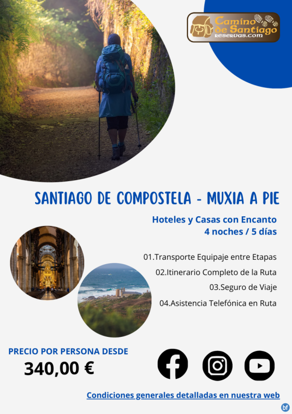 Santiago de Compostela - Muxia a Pie. Eplogo a Fisterra. 4 Noches / 5 Das. Hoteles y Casas con Encanto. 340 € 