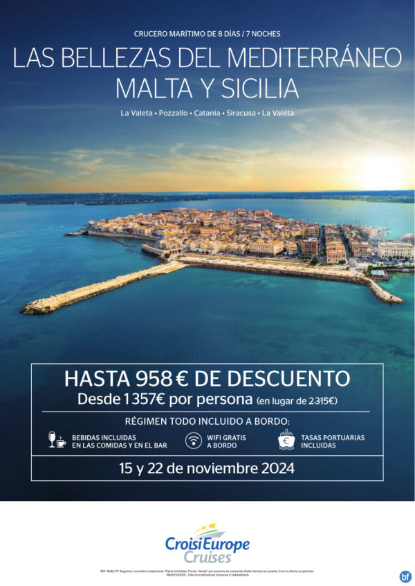 Hasta 958 € DTO. - crucero martimo las bellezas de Malta y Sicilia - 8 das - rgimen todo incluido