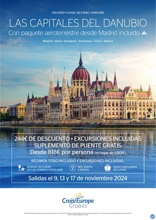 244? DTO. + Suplem. pte. GRATIS + vuelos de Madrid - crucero fluvial Capitales del Danubio - 5 das - rg. TI