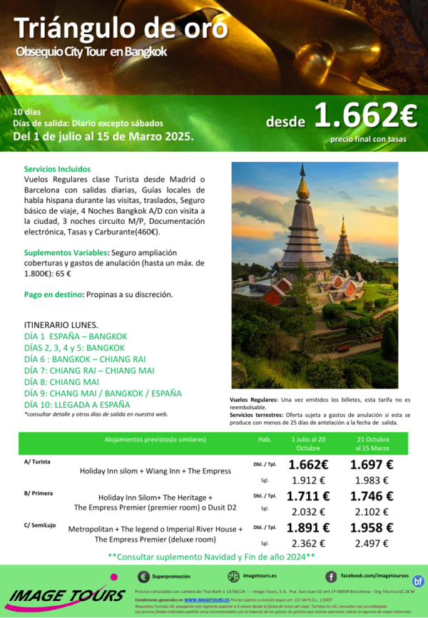 Tailandia: Tringulo de oro, 10 das con Obsequio City Tour en Bangkok desde 1.662 € 