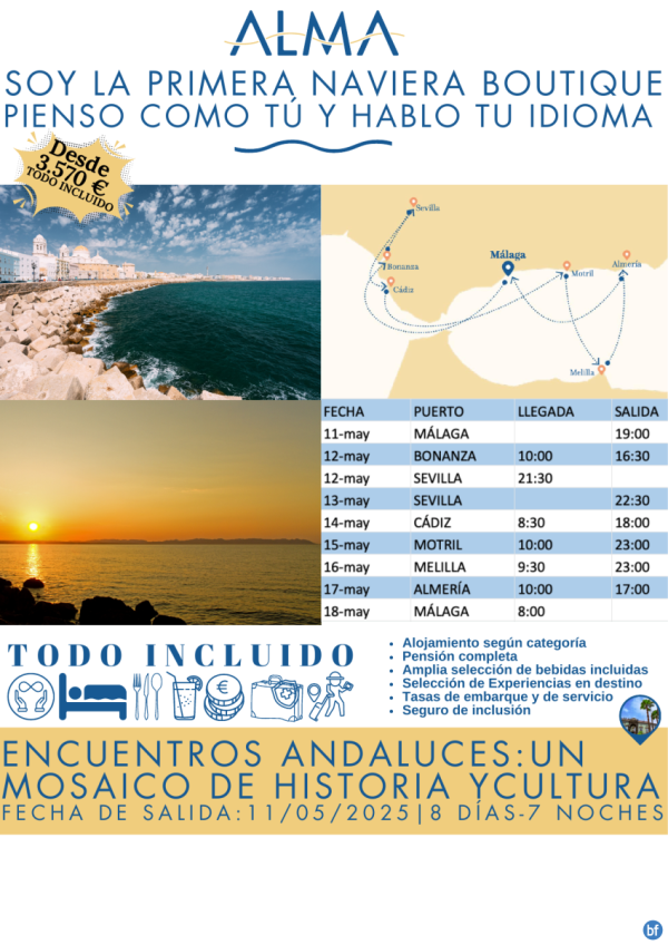 Alma Cruceros Crucero Encuentros Andaluces Salida 11 de Mayo 2025 desde Mlaga