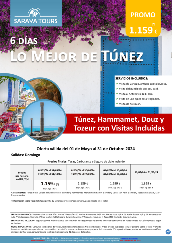 Nuevo! Lo mejor de Tnez 6 das : Circuito con visitas incluidas hasta Octubre 25