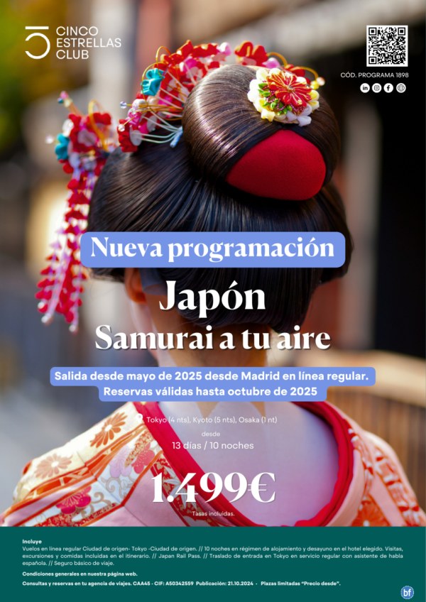 Japn dsd 1.499 € Japn Samurai a Tu Aire 13D/ 10N dsd Madrid LR. sal hasta octubre de 2025. Novedad