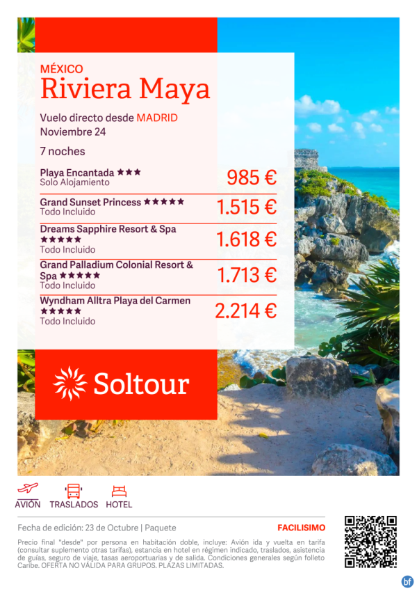 Riviera Maya (Mxico) desde 985 € , salidas en Noviembre desde Madrid