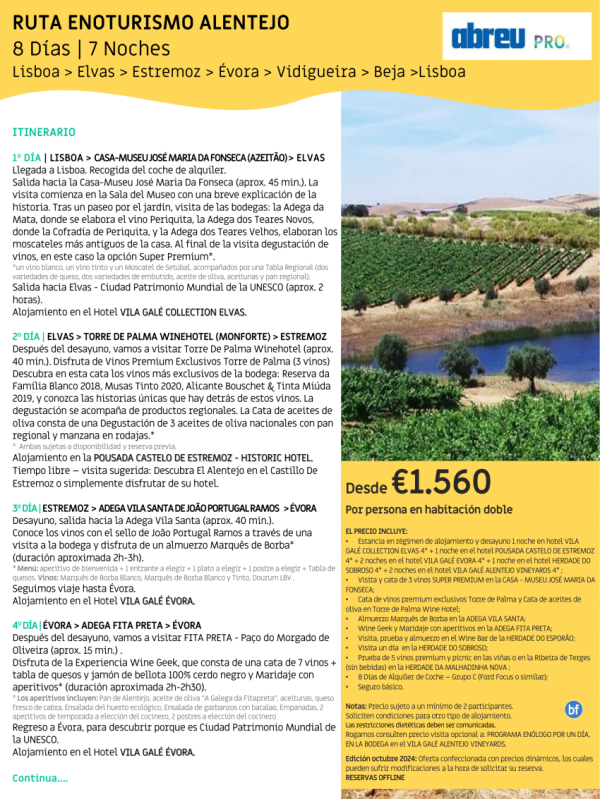 Enoturismo en Portugal: Ruta Enoturismo Alentejo 8 das