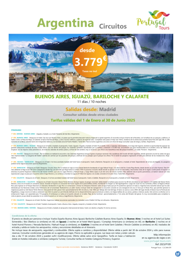 ARGENTINA \-programa Buenos Aires, Iguaz, Bariloche y Calafate\- 11d/10n salidas desde Madrid desde 3.779 € 