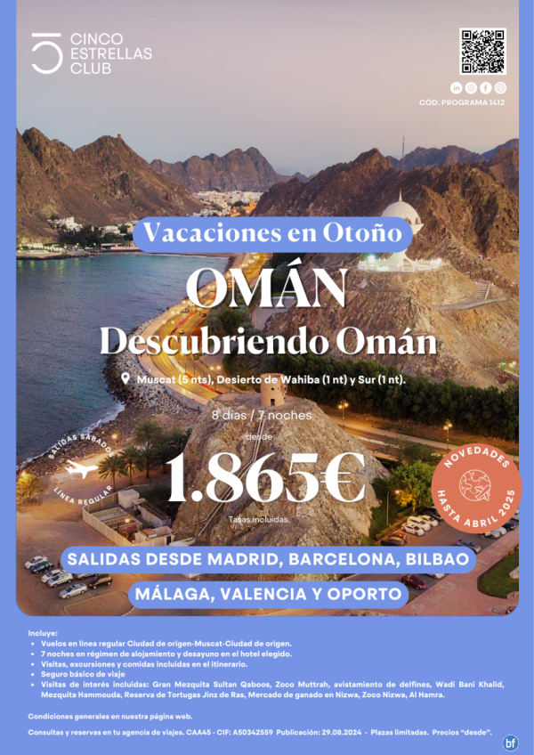 Omn dsd 1.865 Descubriendo Omn 8d/7n sal.L.R. dsd Mad,Bcn,Bio, Agp, Vlc, Opo sal. hasta abril\'25. Reserva Ya