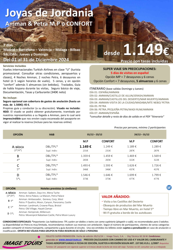 JORDANIA, ltimas plazas Diciembre. Navidad y Fin de ao, programa Petra & Amman 8 ds desde 1.149 € 