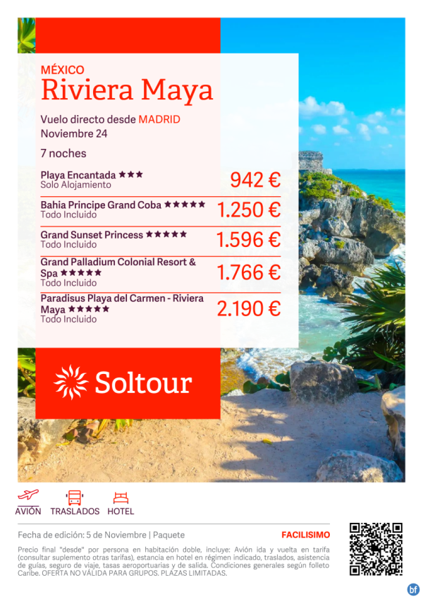 Riviera Maya (Mxico) desde 942 € , salidas en Noviembre desde Madrid