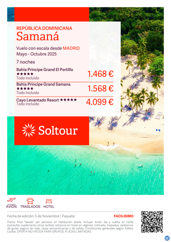 Saman (Repblica Dominicana) desde 1.468 € , salidas de Mayo a Octubre desde Madrid