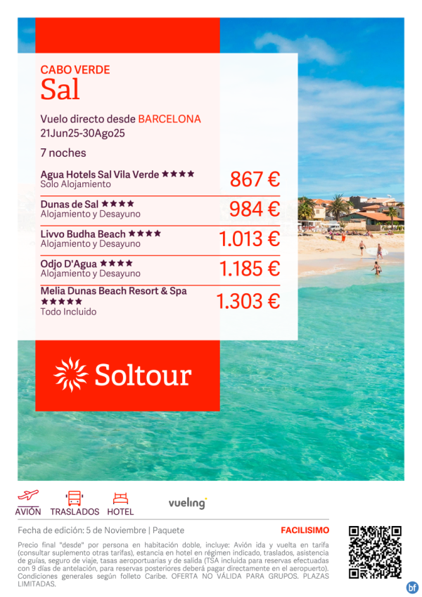 Isla de Sal (Cabo Verde) desde 867 € , salidas del 21 Junio al 30 Agosto desde Barcelona