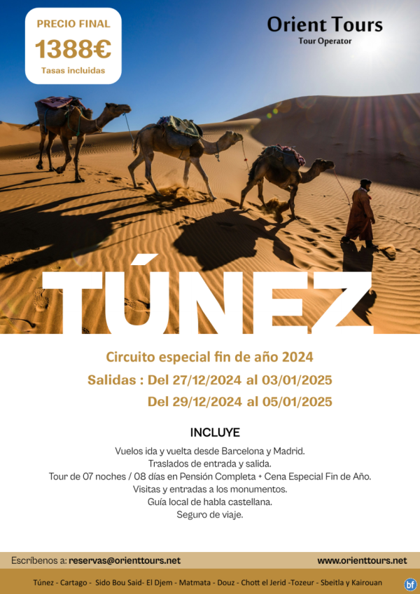 Tnez. Circuito especial Fin de Ao. Salidas 27 y 29 DIC. Desde Bcn y Mad